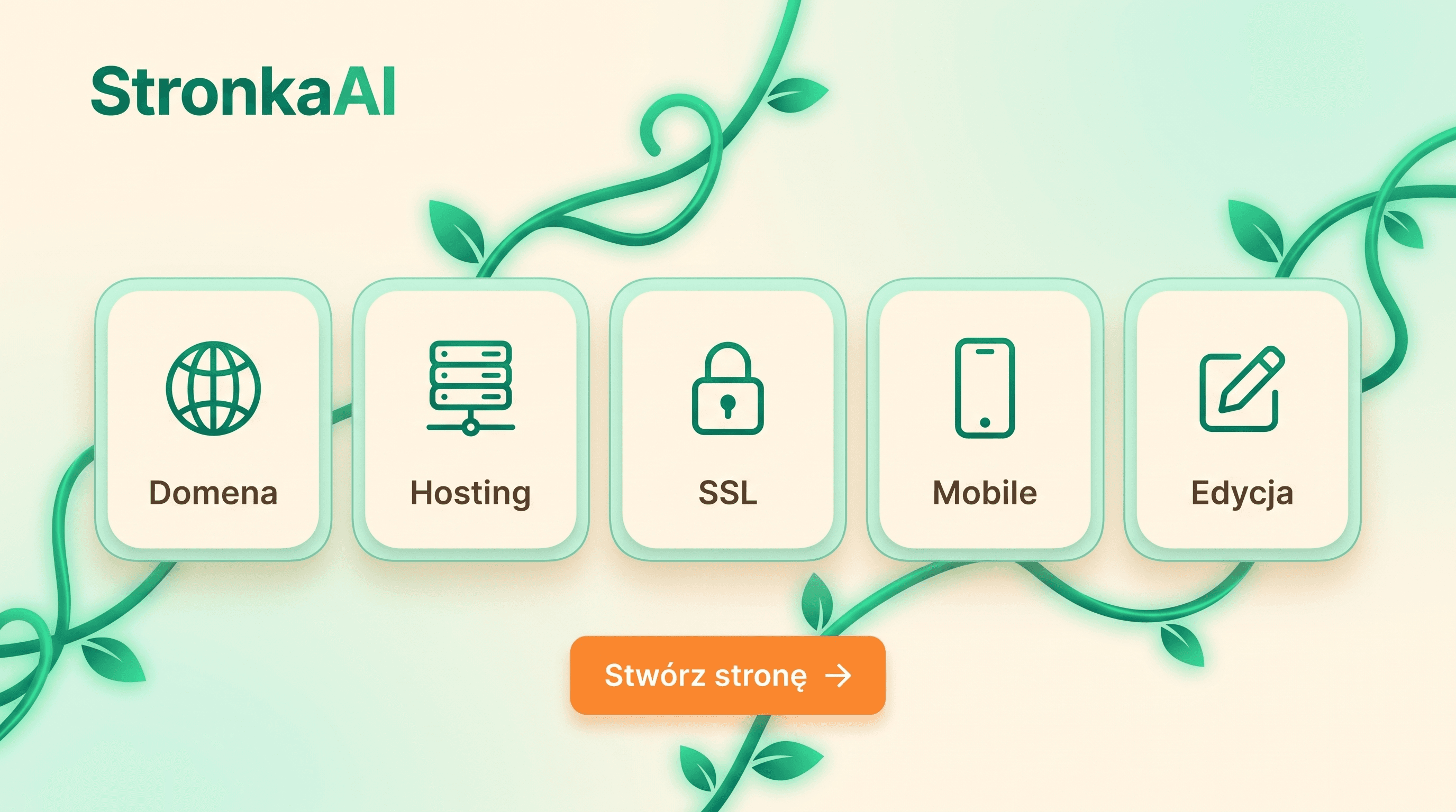 Karty z elementami technicznymi: domena, hosting, SSL, mobile i edycja